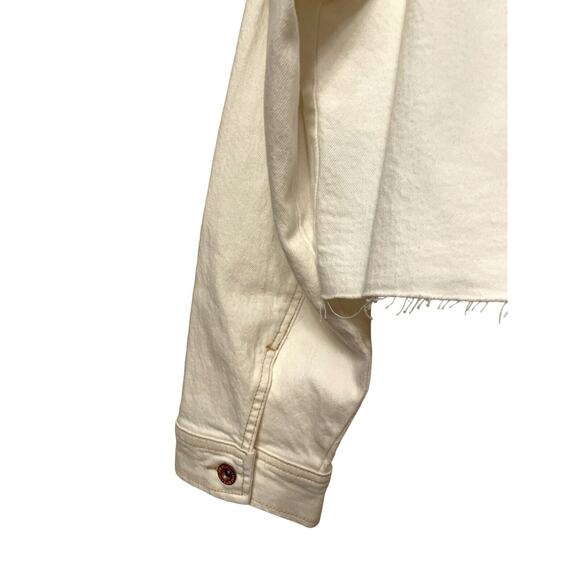 Frye Cropped Raw Hem Denim Jacket Women Size XL White Button Down NWT - Picture 6 of 9